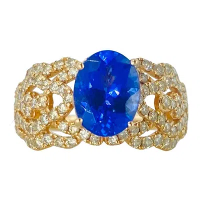 Pre-owned Suzy Levian Levian 2.90 Carat Tanzanite And Diamonds Statement Ring 14k Rose Gold In Red