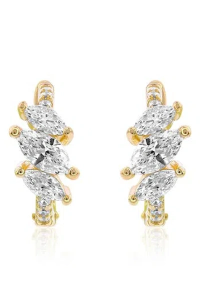Suzy Levian Marquis Cubic Zirconia Huggie Hoop Earrings In Gold
