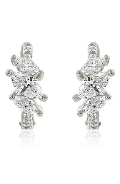 Suzy Levian Marquis Cubic Zirconia Huggie Hoop Earrings In Metallic