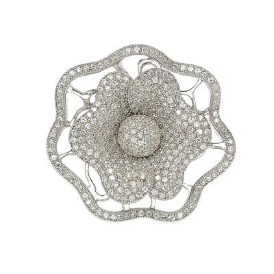 Suzy Levian Micro Pave Sterling Silver Cubic Zirconia Flower Ring