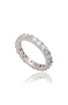 Suzy Levian Sterling Silver Thin White Cubic Zirconia Eternity Band In Metallic