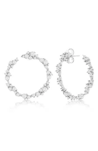 Suzy Levian Open Circle Cluster Hoop Earrings In White