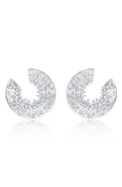 Suzy Levian Open Circle Cubic Zirconia Crescent Stud Earrings In Metallic