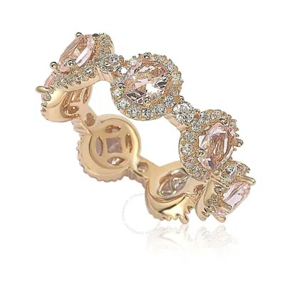 Suzy Levian Oval-cut Pink Morganite Cubic Zirconia In Rose Sterling Silver Stackable Band