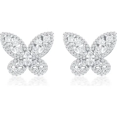 Suzy Levian Sterling Silver Gala White Cubic Zirconia Pave Butterfly Cluster Earrings In Metallic