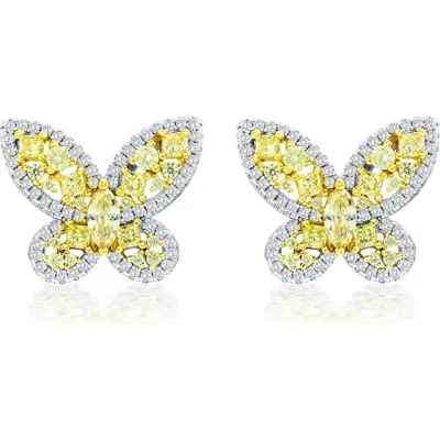 Suzy Levian Sterling Silver Gala White Cubic Zirconia Pave Butterfly Cluster Earrings In Yellow