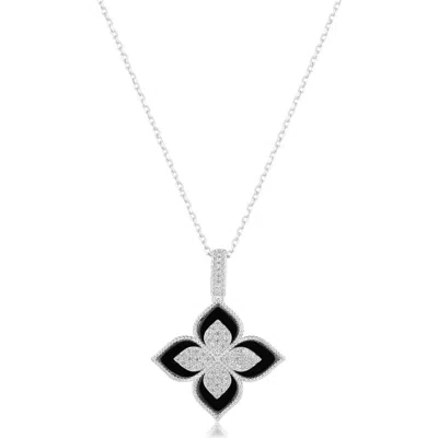 Suzy Levian Pavé Cubic Zirconia & Enamel Flower Pendant Necklace In Black