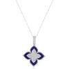 Suzy Levian Pavé Cubic Zirconia & Enamel Flower Pendant Necklace In Blue