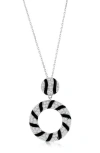 Suzy Levian Sterling Silver Pave White Cubic Zirconia Black Enamel Circle Drop Pendant