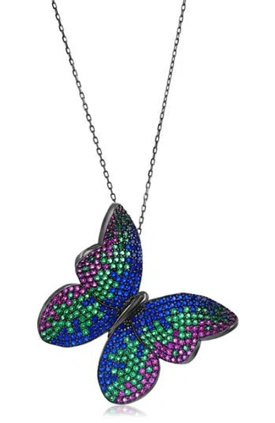 Suzy Levian Pavé Cubic Zirconia Butterfly Pendant Necklace