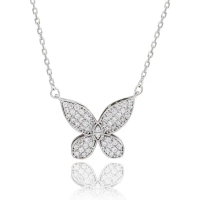 Suzy Levian Pavé Cubic Zirconia Butterfly Pendant Necklace In Metallic