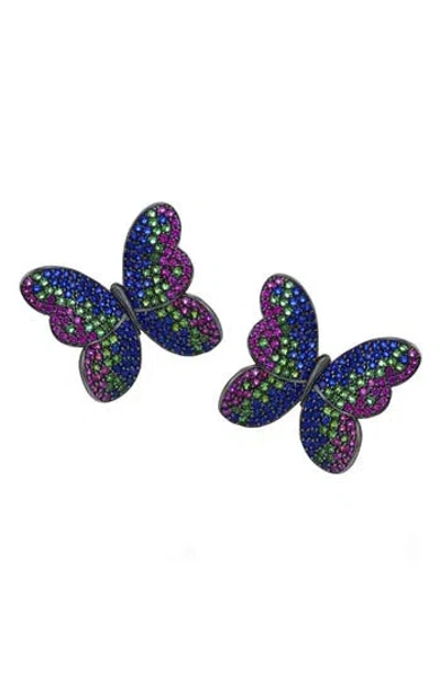 Suzy Levian Pavé Cubic Zirconia Butterfly Stud Earrings In Multi