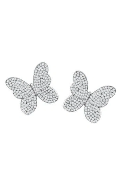 Suzy Levian Pavé Cubic Zirconia Butterfly Stud Earrings In White