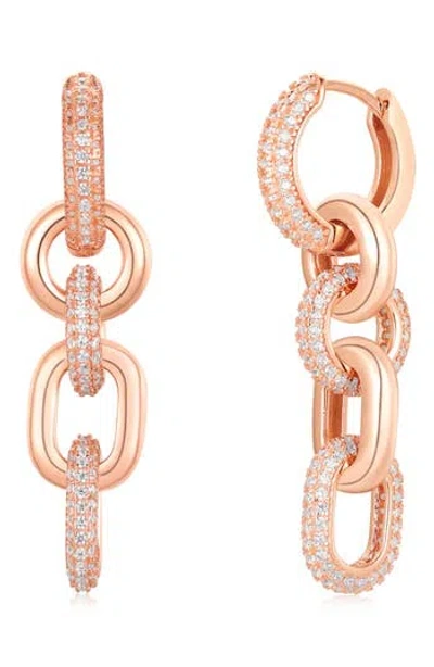 Suzy Levian Pavé Cubic Zirconia Chain Drop Huggie Hoop Earrings