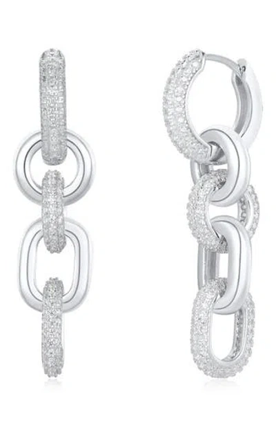 Suzy Levian Pavé Cubic Zirconia Chain Drop Huggie Hoop Earrings