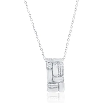 Suzy Levian Pavé Cubic Zirconia Checkered Rondelle Pendant Necklace In Silver