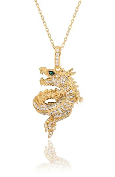 Suzy Levian Pavé Cubic Zirconia Dragon Pendant Necklace In Gold