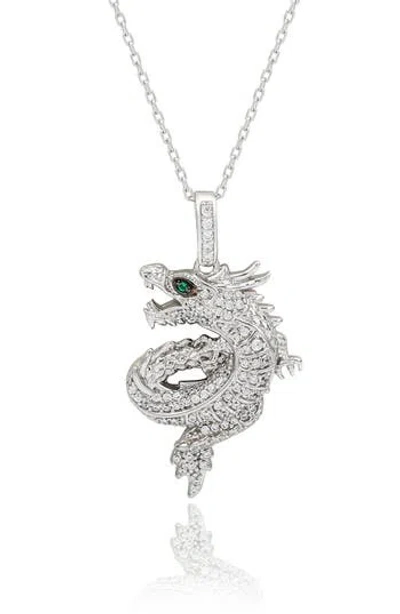Suzy Levian Pavé Cubic Zirconia Dragon Pendant Necklace In Metallic