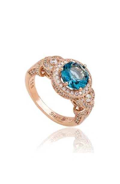 Suzy Levian Pavé Cubic Zirconia Engagement Ring In Blue