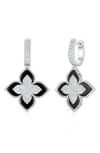 Suzy Levian Pavé Cubic Zirconia Floral Drop Huggie Hoop Earrings In Black