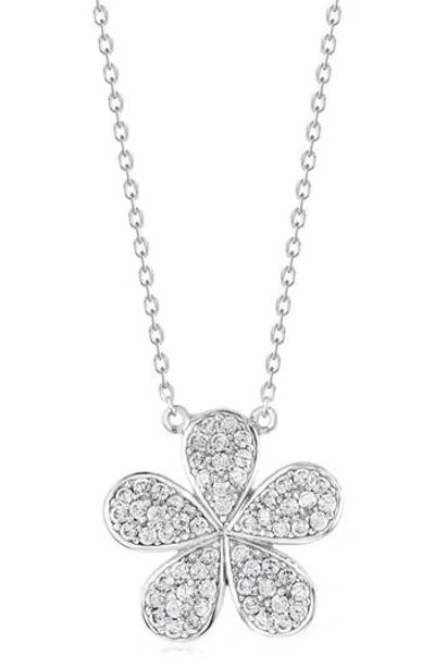 Suzy Levian Pavé Cubic Zirconia Flower Pendant Necklace