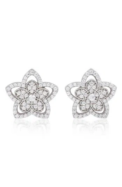 Suzy Levian Pavé Cubic Zirconia Flower Stud Earrings In Silver