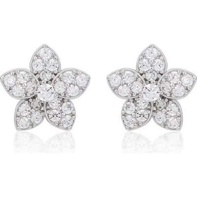 Suzy Levian Pavé Cubic Zirconia Flower Stud Earrings In Silver