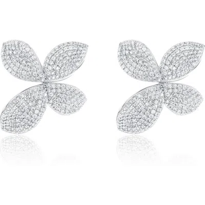 Suzy Levian Pavé Cubic Zirconia Flower Stud Earrings In Silver