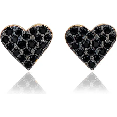 Suzy Levian Pavé Cubic Zirconia Heart Stud Earrings In Black