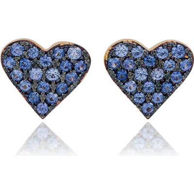 Suzy Levian Pavé Cubic Zirconia Heart Stud Earrings In Blue