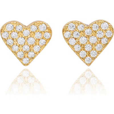 Suzy Levian Pavé Cubic Zirconia Heart Stud Earrings In Gold