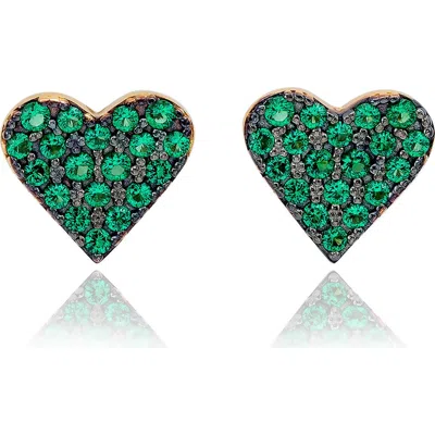 Suzy Levian Pavé Cubic Zirconia Heart Stud Earrings In Green
