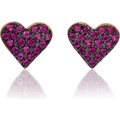 Suzy Levian Pavé Cubic Zirconia Heart Stud Earrings In Purple