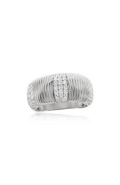 Suzy Levian Pavé Cubic Zirconia Line Wide Band Ring In Silver