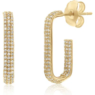 Suzy Levian Pavé Cubic Zirconia Open Paper Clip Hoop Earrings In Gold