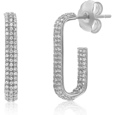 Suzy Levian Pavé Cubic Zirconia Open Paper Clip Hoop Earrings In Silver