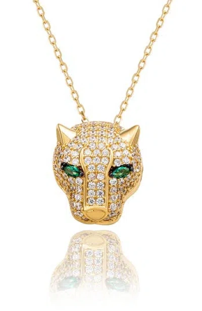 Suzy Levian Pavé Cubic Zirconia Panther Head Pendant Necklace In Gold