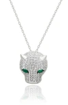 Suzy Levian Yellow Sterling Silver White Cubic Zirconia Panther Pendant Necklace In Metallic