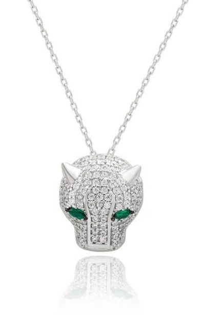 Suzy Levian Pavé Cubic Zirconia Panther Head Pendant Necklace In Metallic