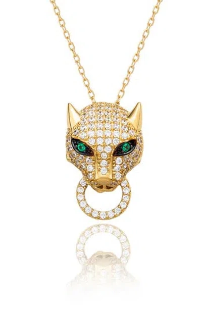 Suzy Levian Pavé Cubic Zirconia Panther Ring Pendant Necklace In Gold