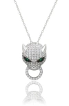 Suzy Levian White Sterling Silver White Cubic Zirconia Panther Ring Pendant Necklace In Metallic