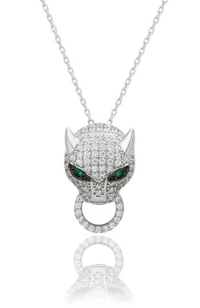 Suzy Levian Pavé Cubic Zirconia Panther Ring Pendant Necklace In Metallic