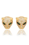 Suzy Levian Pavé Cubic Zirconia Panther Stud Earrings In Gold