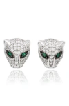 Suzy Levian Pavé Cubic Zirconia Panther Stud Earrings In White