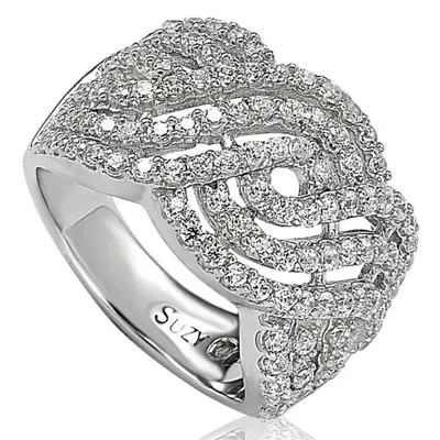 Suzy Levian Pave Cubic Zirconia Sterling Crisscross Sterling Silver Ring In Metallic