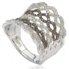 Suzy Levian Pave Cubic Zirconia Sterling Silver Criss-cross Brown Ring In Metallic