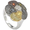 Suzy Levian Pave Cubic Zirconia Sterling Silver Multi-color Flower Ring
