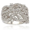 Suzy Levian Pave Cubic Zirconia Sterling Silver Pave Leaf Ring In Metallic