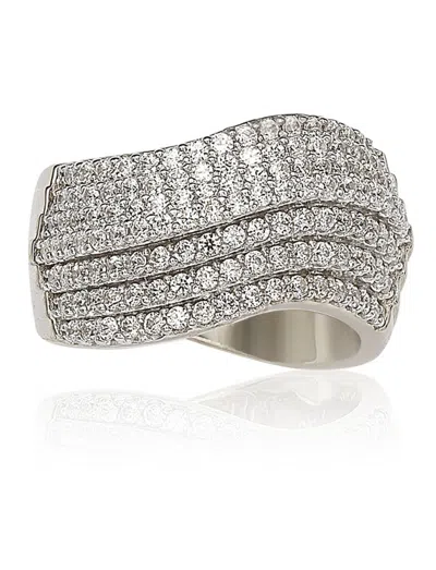 Suzy Levian Pave Cubic Zirconia Sterling Silver Wavy Crossing Ring In Metallic