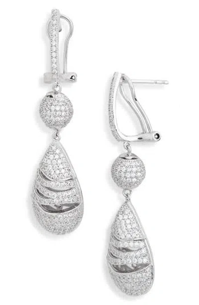 Suzy Levian Pavé Cubic Zirconia Teardrop Earrings In White